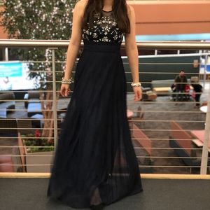Navy sequined prom dress evening long